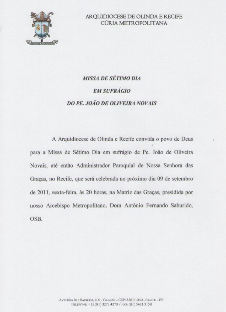 Missa em Sufrágio - Pe. João Novais