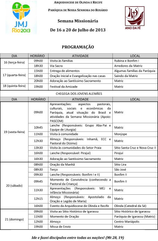 Roteiro da Semana Missionária - Correto