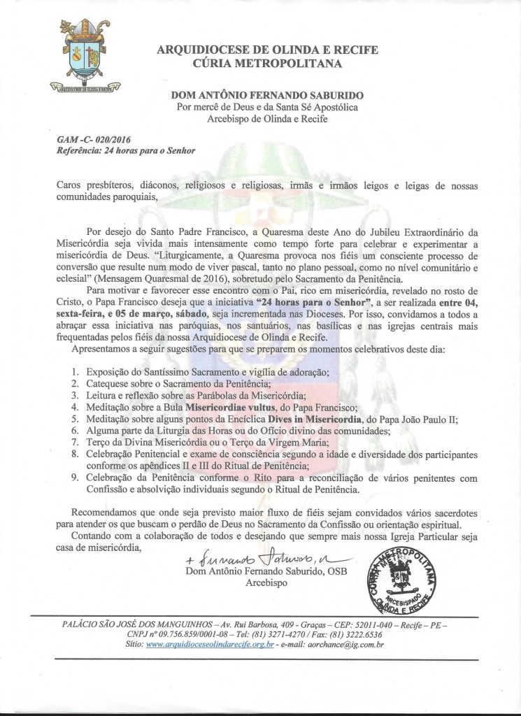Carta da Mensagem Quaresmal 2016