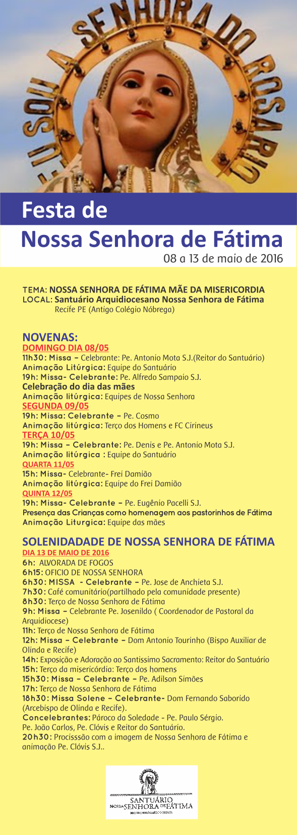 Programação da FESTA N S de Fátima